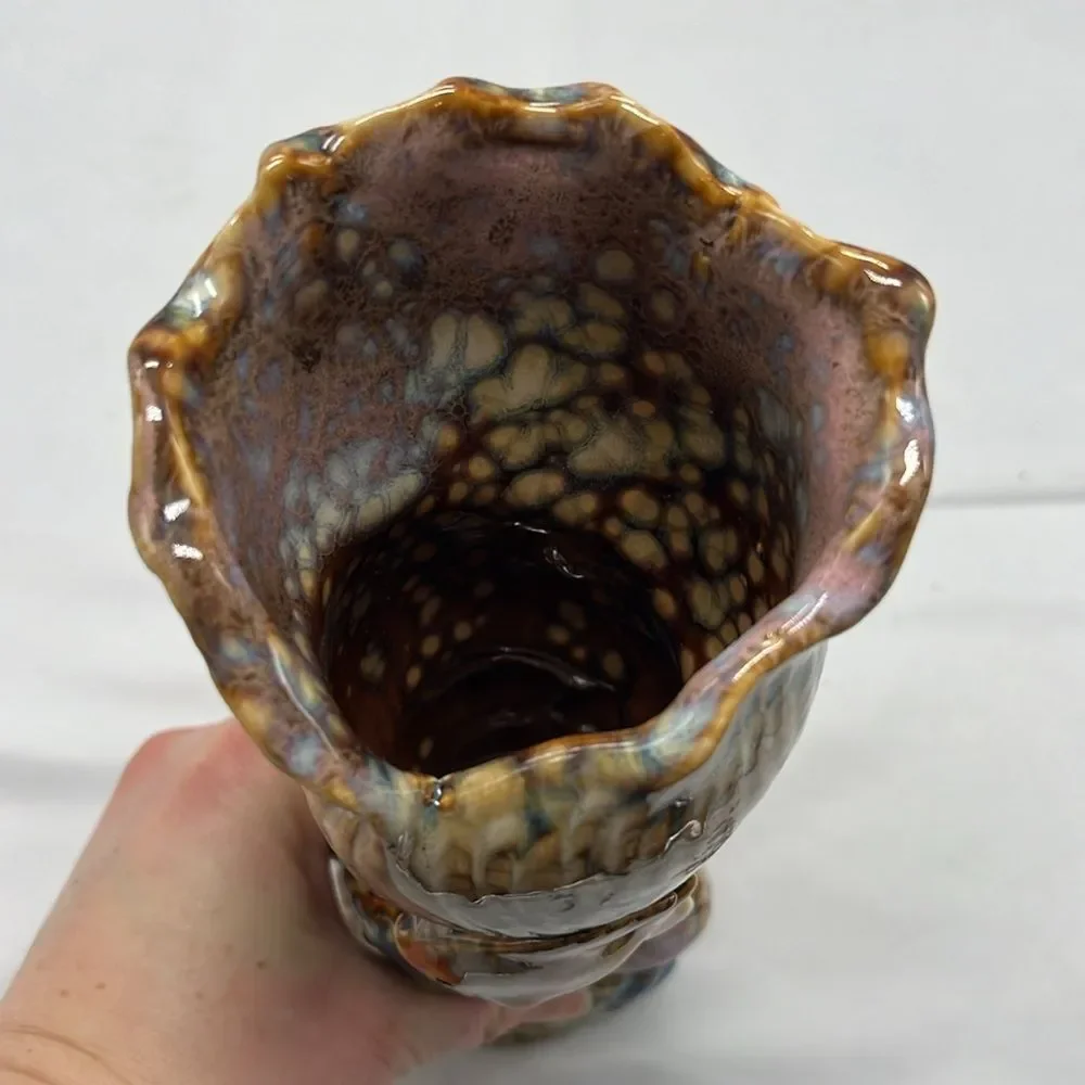 Beautiful Rainbow Seashell and Fish Signed Vase